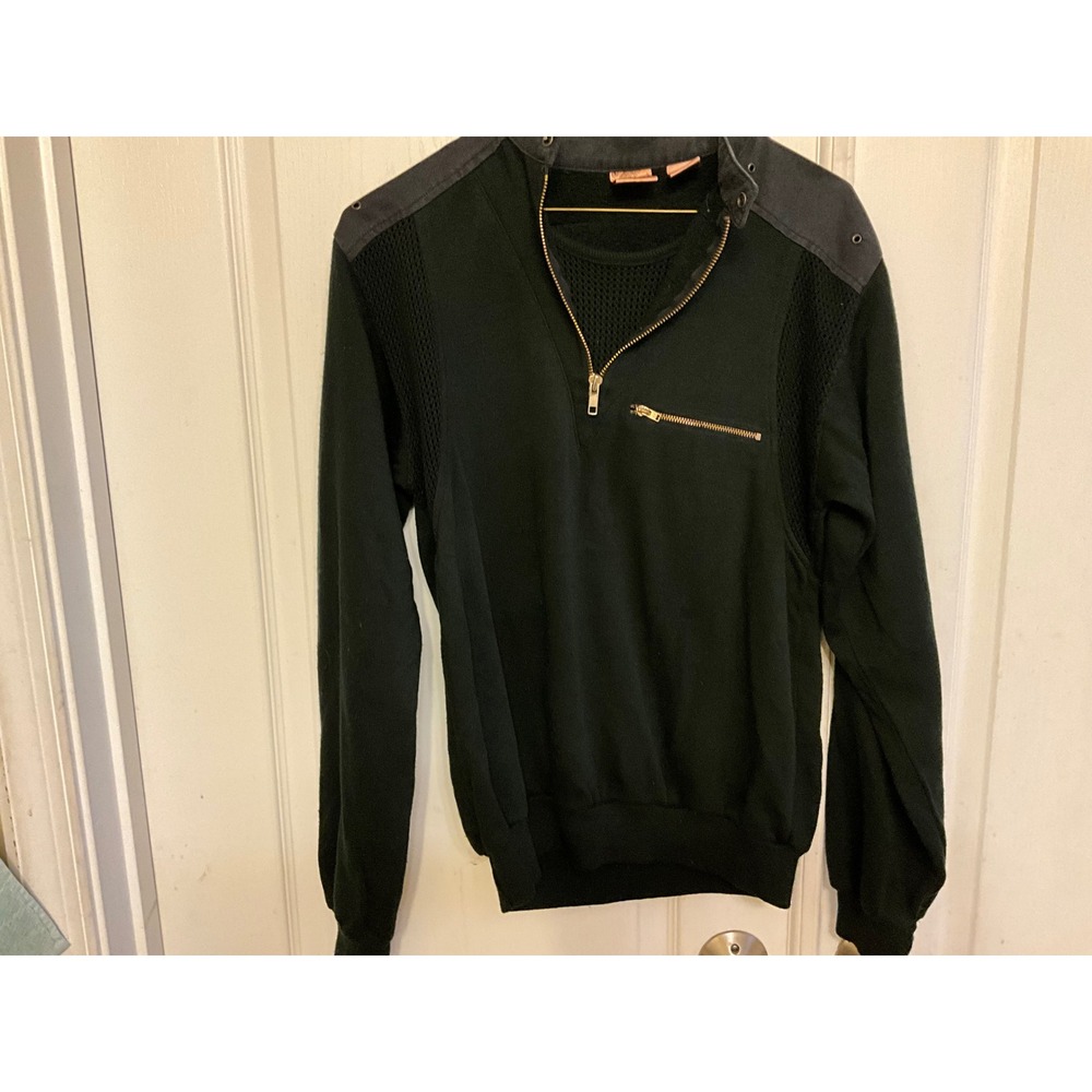 Vintage Black Quarter Zip Mesh Panel Pullover Sweater Women Small Mixed Media